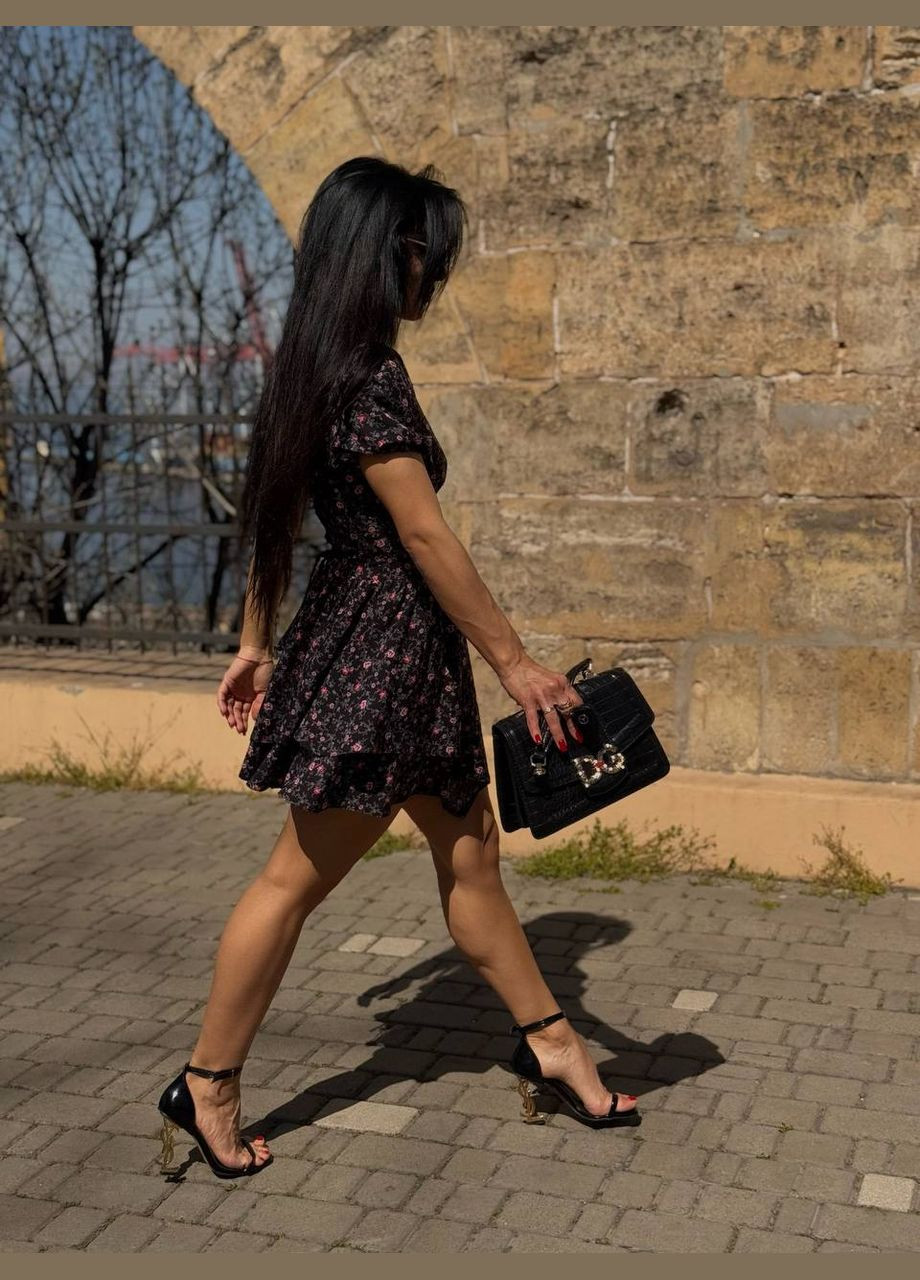 Червона кежуал сукня із імітацією корсету та завʼязками позаду з пишною спідницею Adelante з квітковим принтом