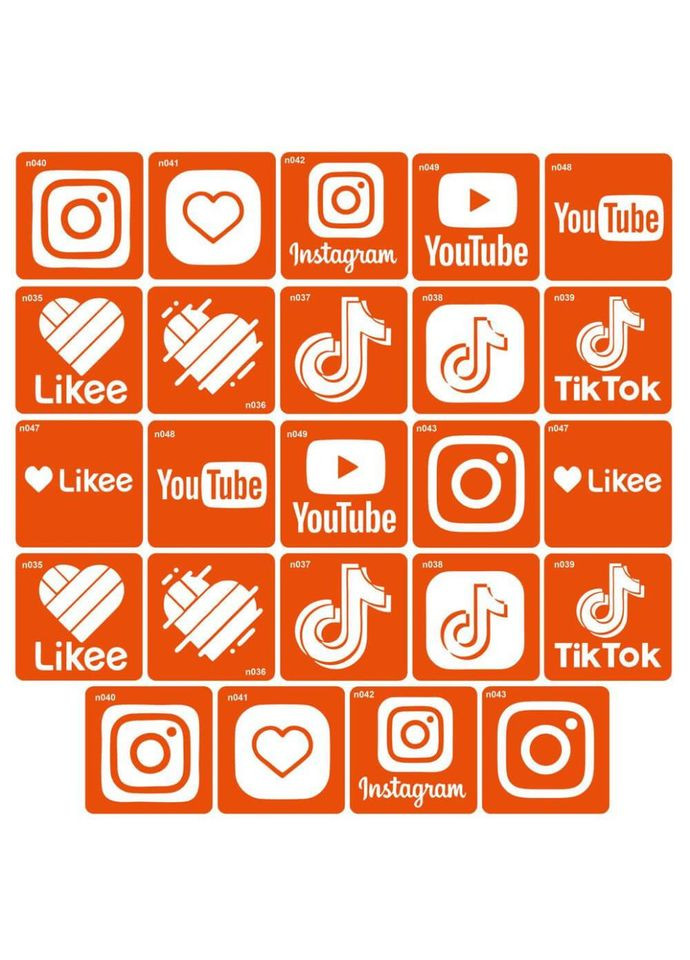 Набір трафаретів для біо-тату "Социальні сервіси" social_24-1, 24 шт 6 х 6 см No Brand (316524310)