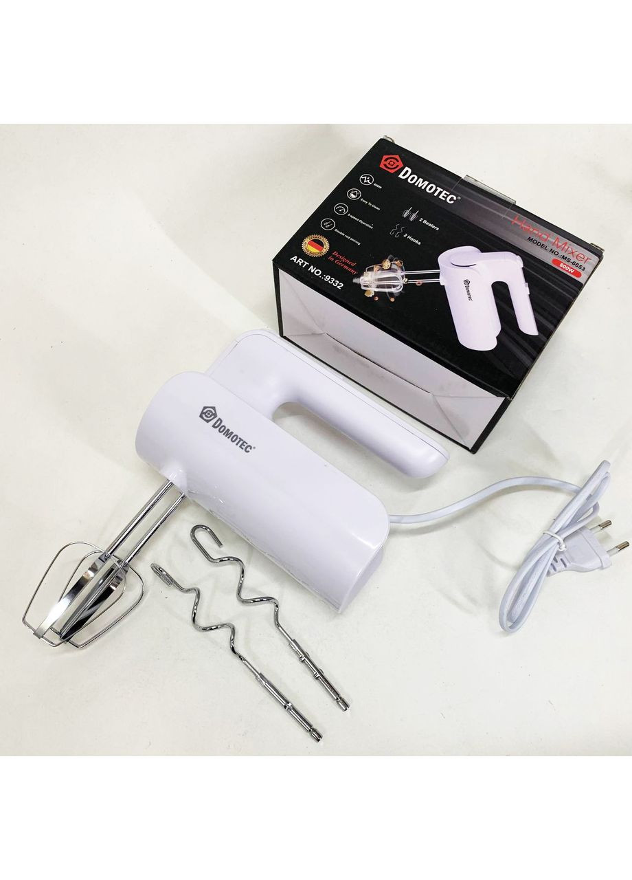 Ручной миксер R.6653W кухонный миксер с насадками 5 скоростей 800 Вт белый Domotec (364666040)