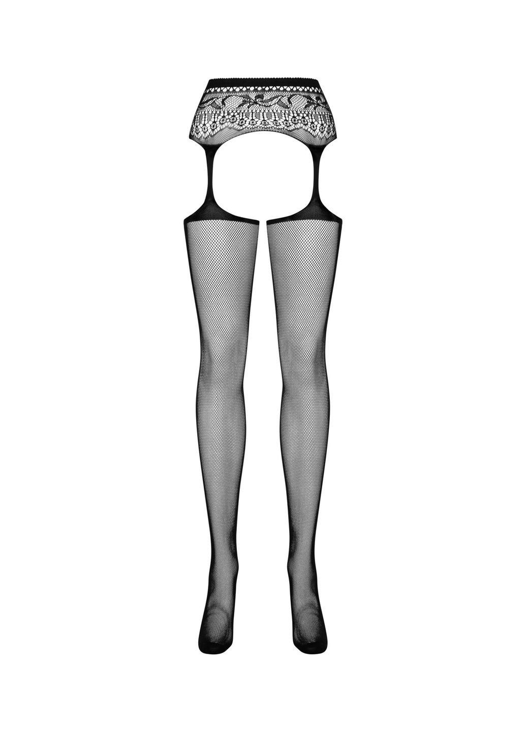 Сітчасті панчохи-стокінги з мереживним поясом Garter stockings S307 чорні XL/X - CherryLove Obsessive (282958992)