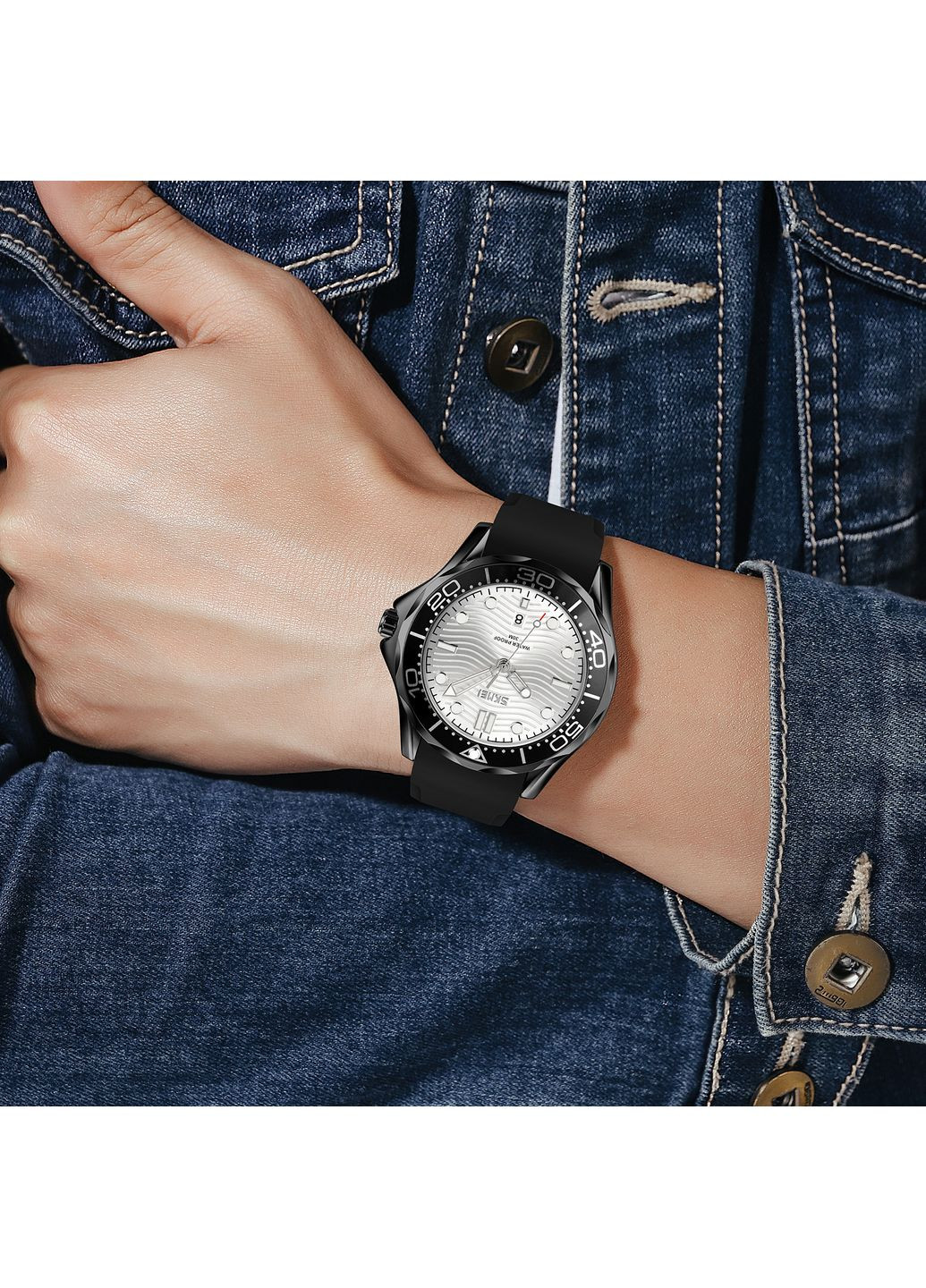 Часы кварцевые черные с силиконовым ремешком для мужчин водонепроницаемые с календарем стрелочные ProDobro (367266595)