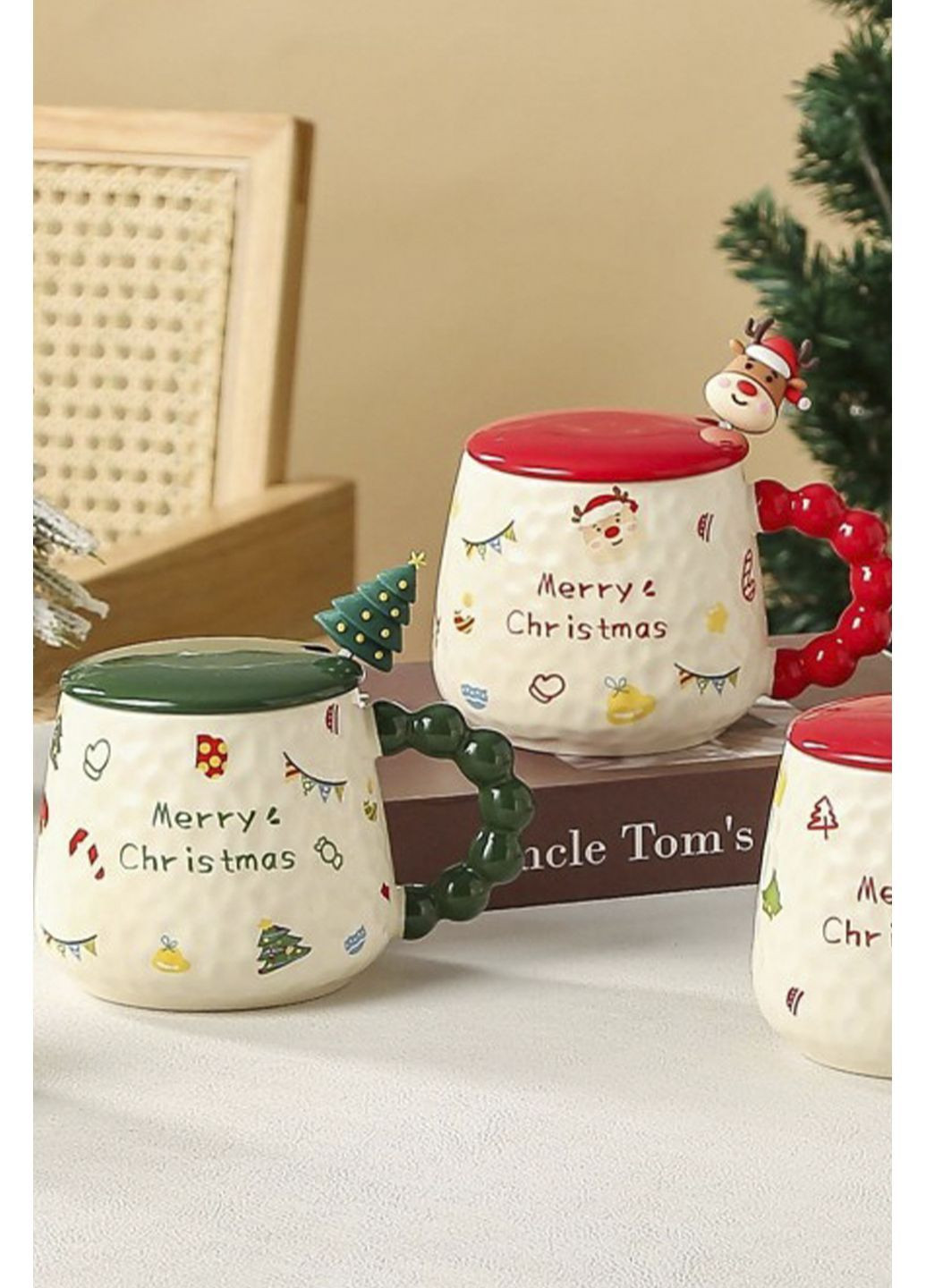 Новогодняя чашка "Merry Christmas" в комплекте с крышкой и ложкой цвет разноцветный ЦБ-00286405 No Brand (366198060)