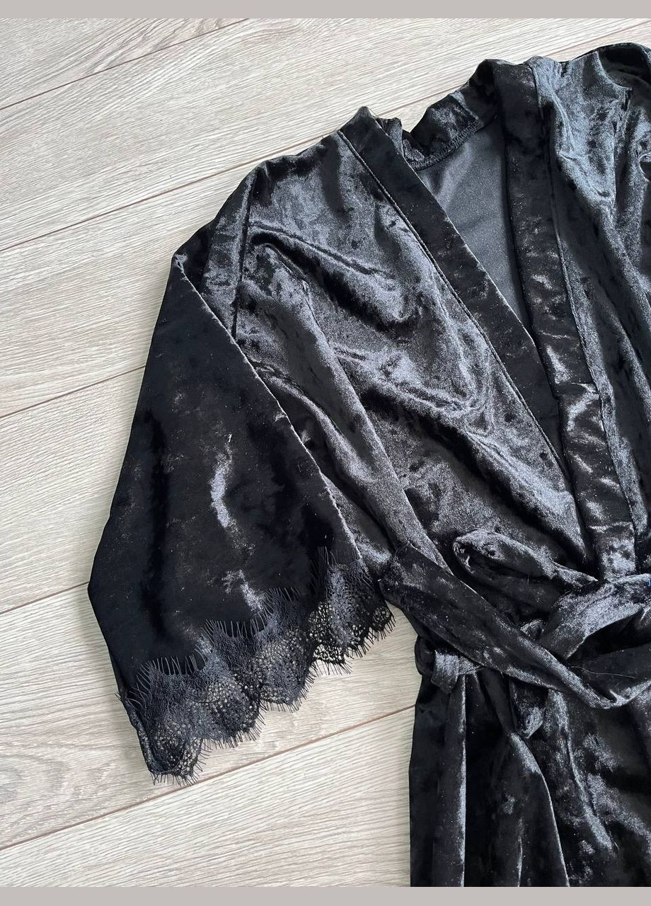 Комбинированная женский велюровый халат и черная пижама двойка. Modashoping