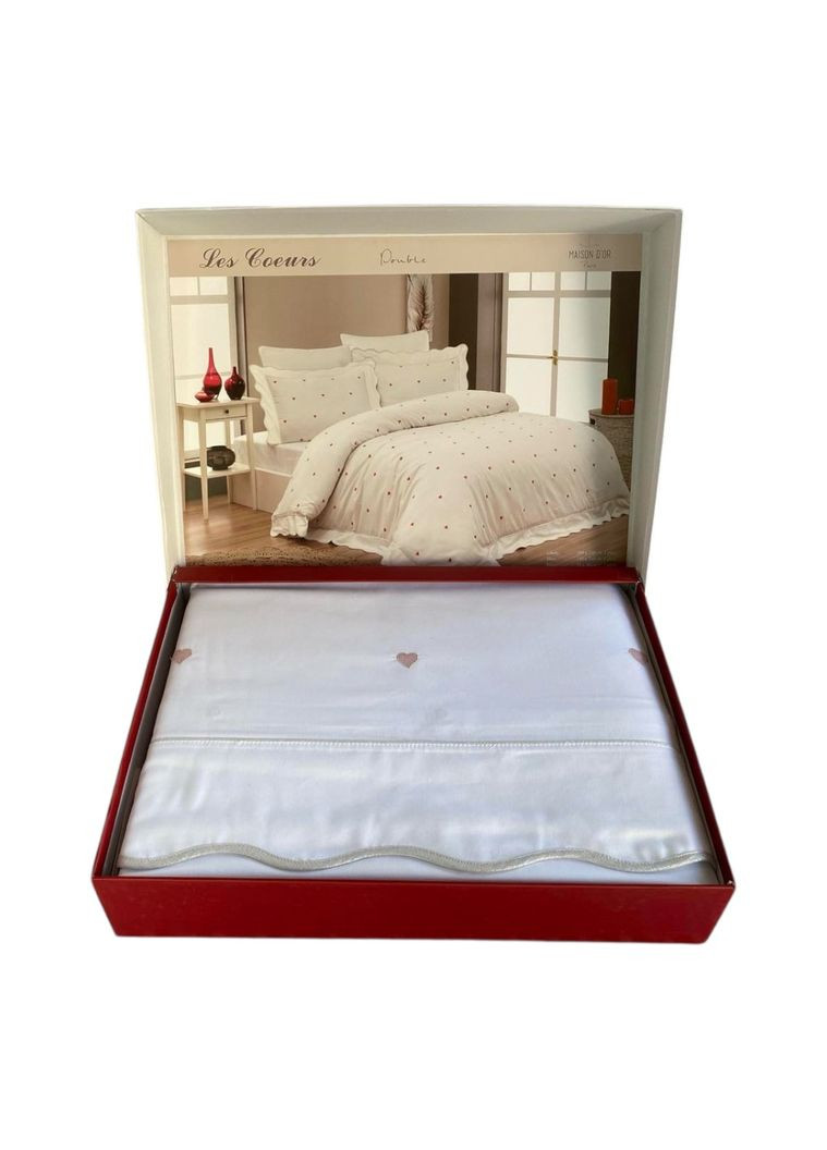 Комплект постельного белья Les Coeurs White-Dark Lilac сатин 220-200 см Maison D'or (335841087)
