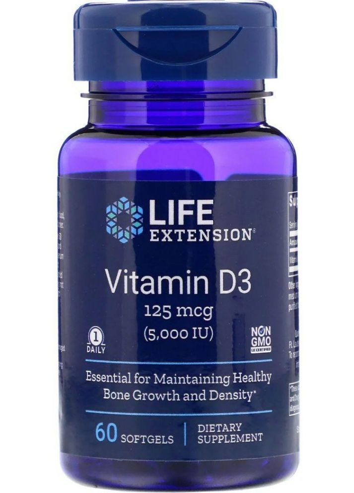 Вітамін Д-3 5000 Vitamin D3 60 капс Life Extension (360714096)