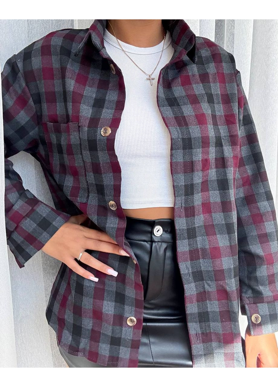 Бордовая кэжуал рубашка в клетку MonCher с длинным рукавом