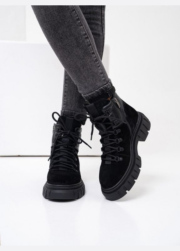 Зимние черные комбинированные ботинки на меху ISSA PLUS из натуральной замши