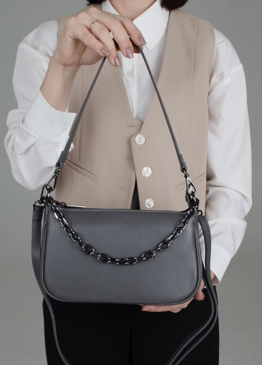 Сумка женская кожаная кросбоди 8920 black темно-серая Virginia Conti (302949414)