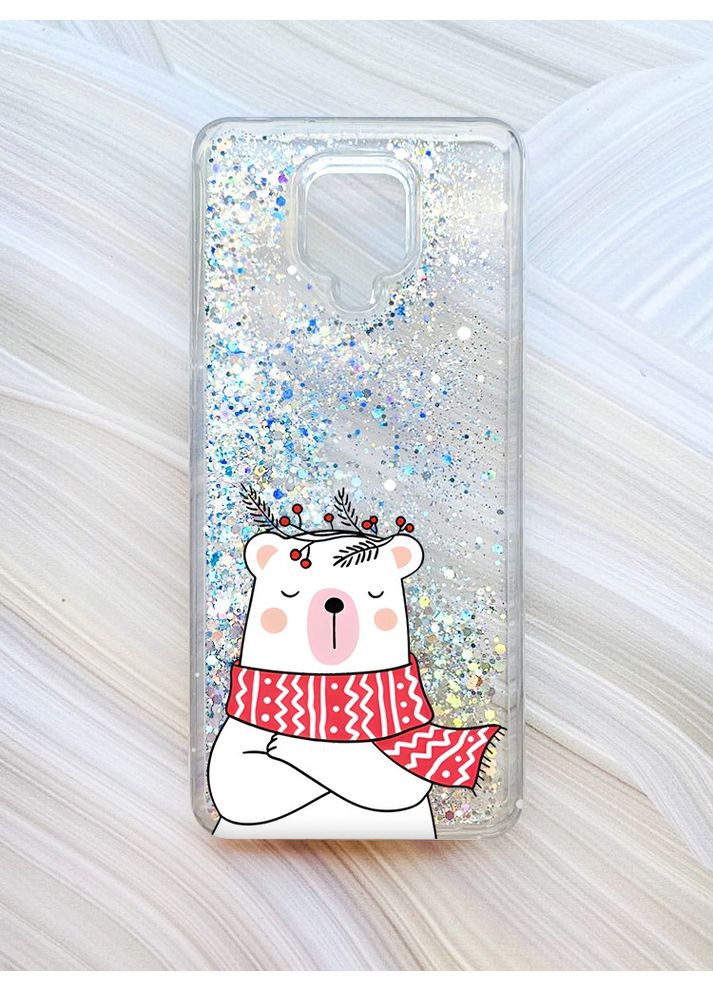 Чохол з плаваючими блискітками на Xiaomi Redmi Note 9 Pro/9 Pro Max/9S Сріблястий Ведмідь у шарфі (принт 147) CASE CONTROL (362969411)