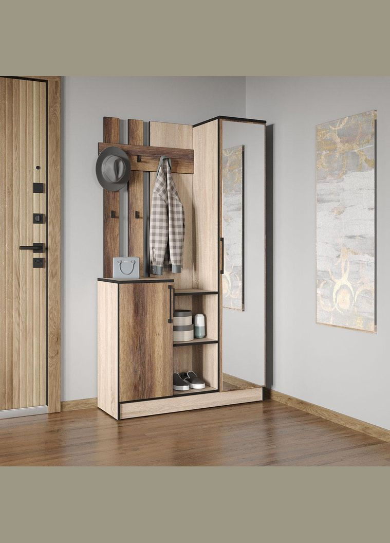 Стильная прихожая с зеркалом, дверцей и крючками для одежды от KO-0004 MORELI (361035152)