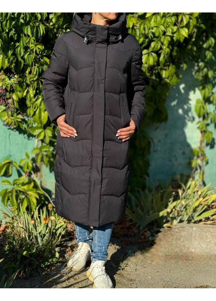 Синє зимнє Довге жіноче пальто 2466 темносинє Meajiateer