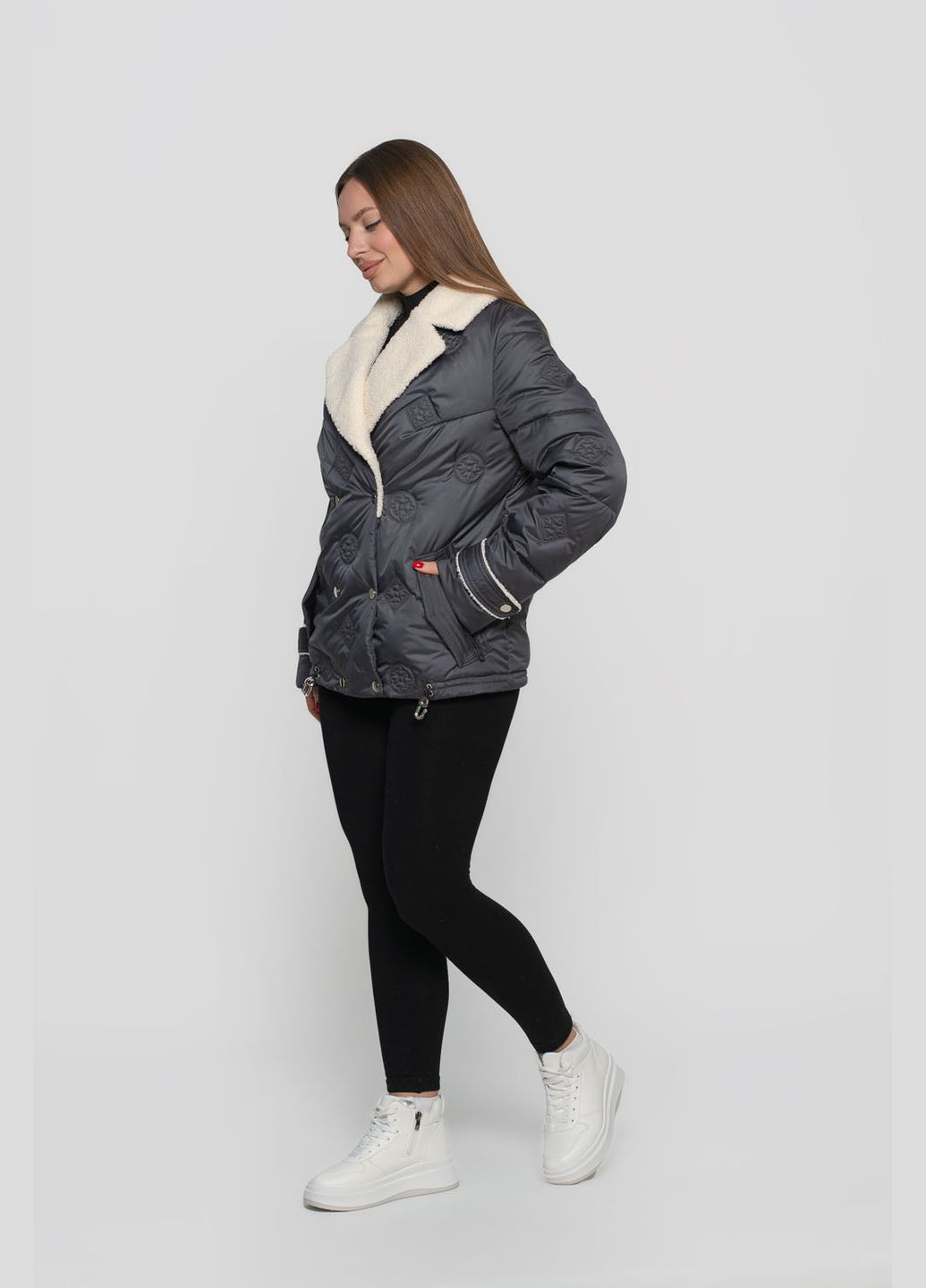 Графитовая демисезонная куртка женская короткая viton куртка-пиджак Vicco