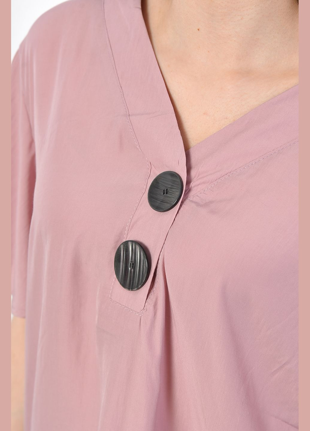 Пудровая демисезонная блуза женская с коротким рукавом пудрового цвета с баской Let's Shop
