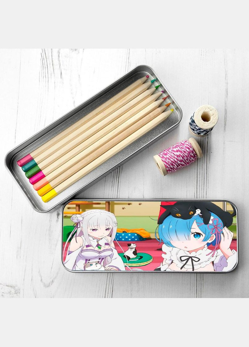 Органайзер для канцелярського приладдя металевий, кейс для дрібниць Аніме Життя з нуля в іншому світі #019 7*18 см Silver No Brand (309154441)