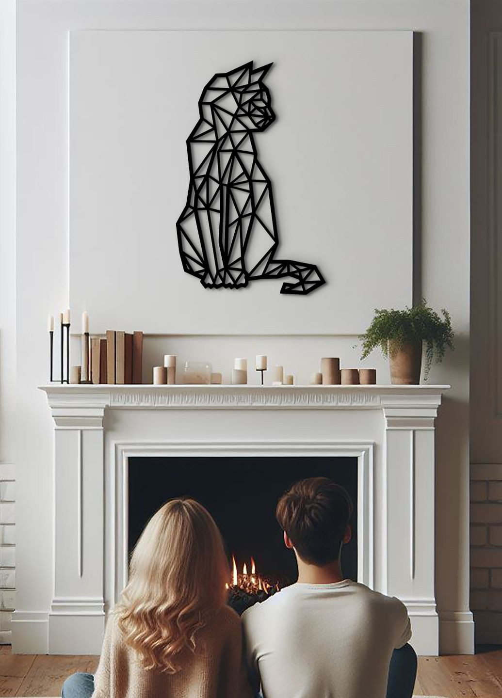 Интерьерная картина из дерева, настенный декор для дома "Геометрический кот", декоративное панно 25х15 см Woodyard (292112690)