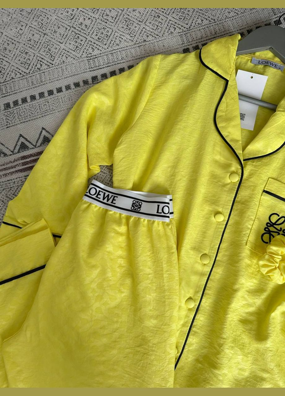 Светло-желтая всесезон изящная пижама с вышивкой рубашка + брюки Vakko