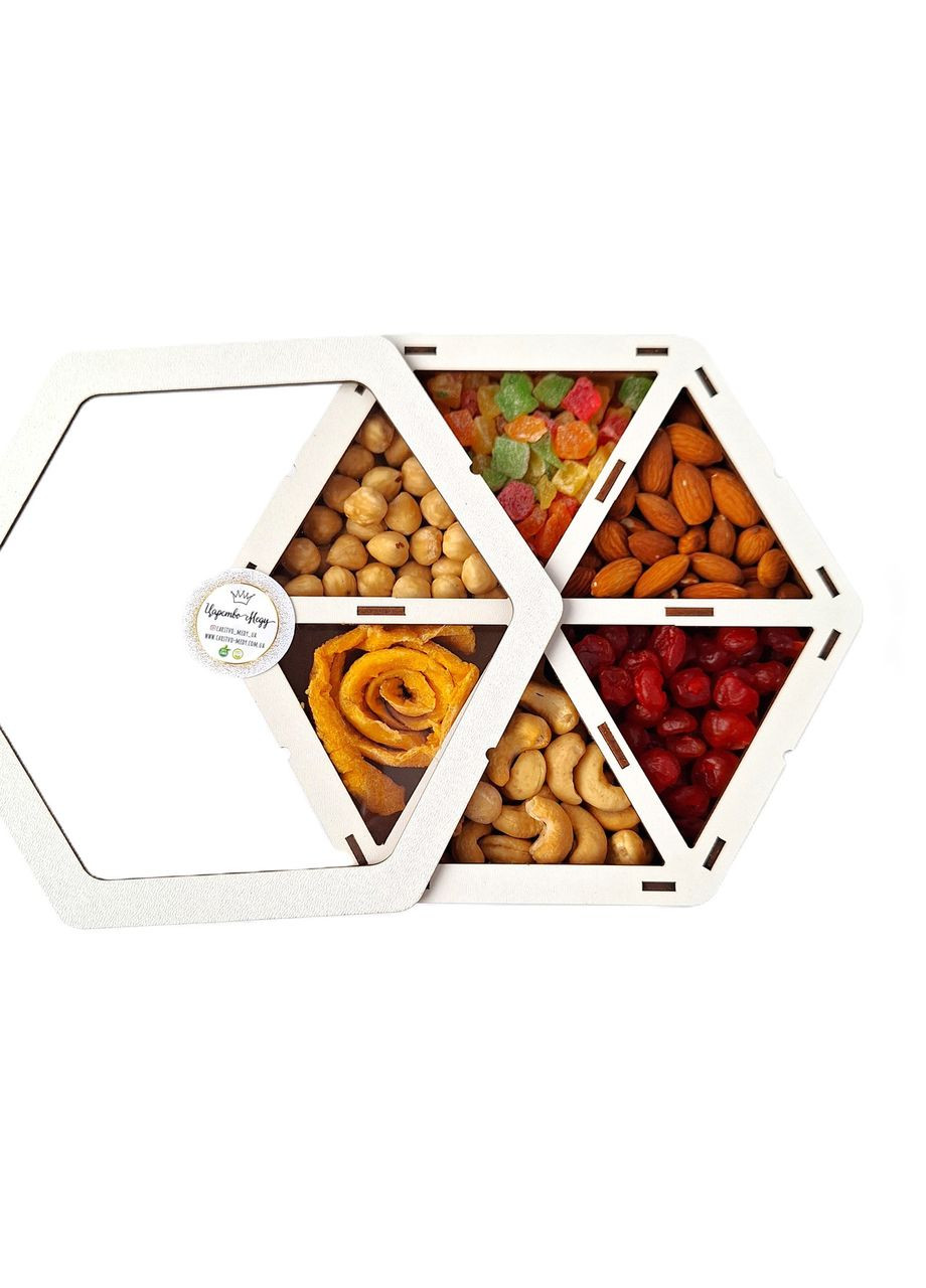 Подарунковий набір горіхів і сухофруктів у дерев'яній коробочці 450 грамів Царство Меду (324627862)