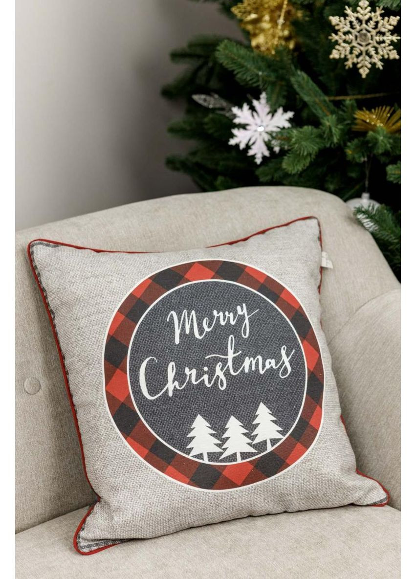 Наволочка декоративна Merry Christmas сіра 45х45 см новорічна подушка для інтер'єру подарунок для дому ProDobro (369378152)