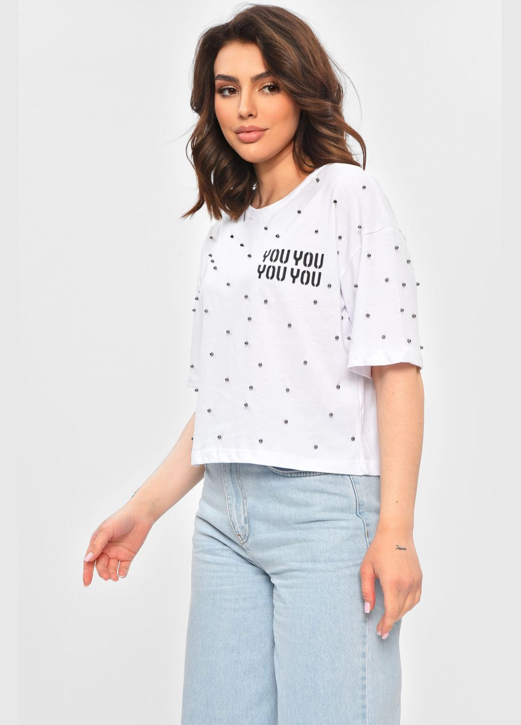 Футболка женская однотонная белого цвета Let's Shop - (333799175)