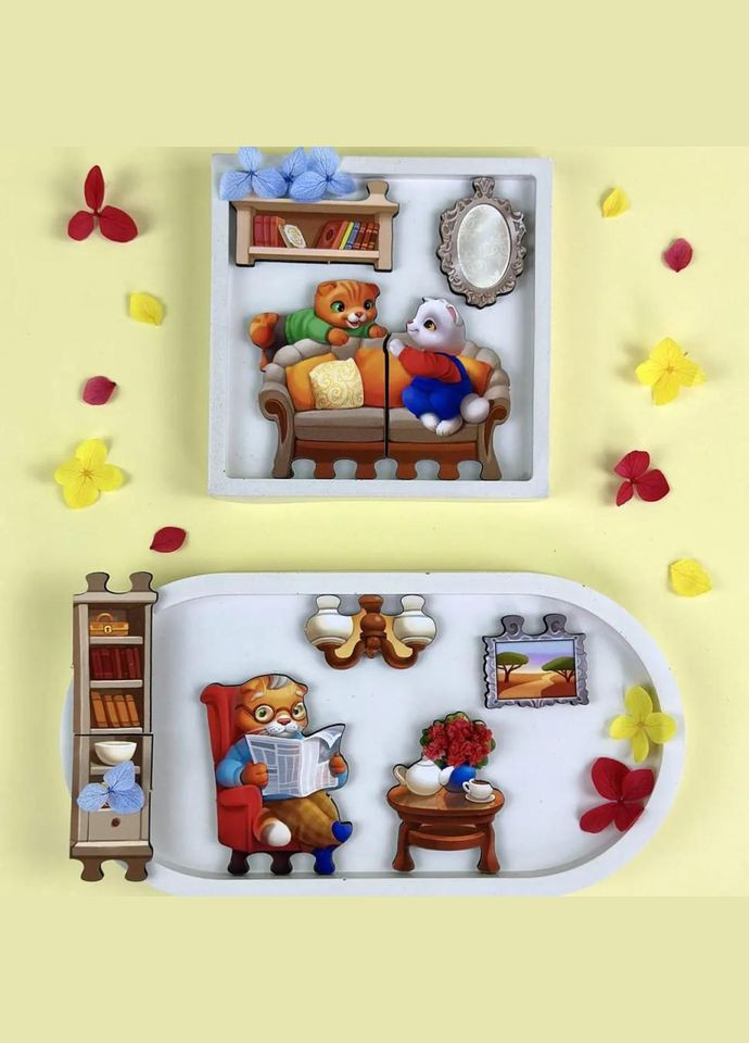 Деревянный пазл-вкладыш "Кошачий летний дом" (ПСД272) PSD272 No Brand (339782448)