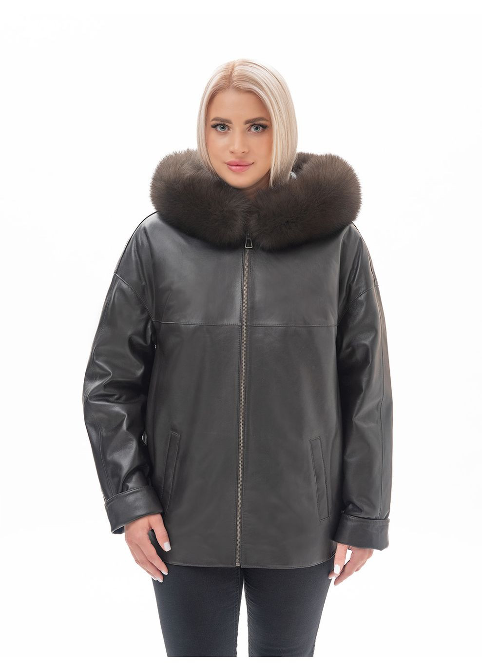 Темно-коричнева демісезонна жіноча шкіряна куртка весна Fabio Monti