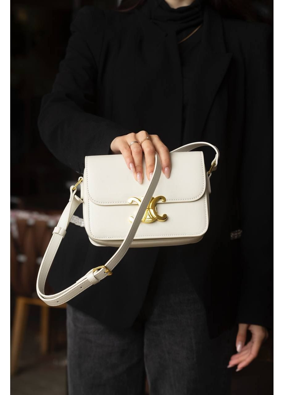 Шкіряна сумка Celine Teen Triomphe Bag in Shiny Calfskin Cream/Gold молочний крос боді Селін класична No Brand (368672132)