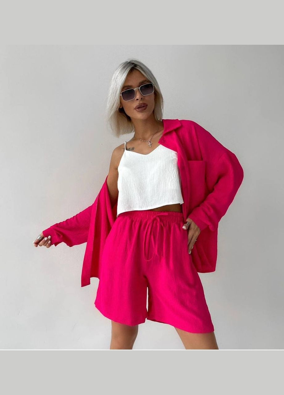 Лёгкий розовый летний костюм тройка из креп-жатки люкс класса No Brand 029-1 (330752722)