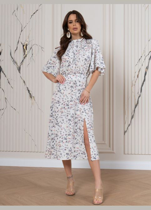 Білий квіткова сукня з вирізом на спинці No Brand з квітковим принтом