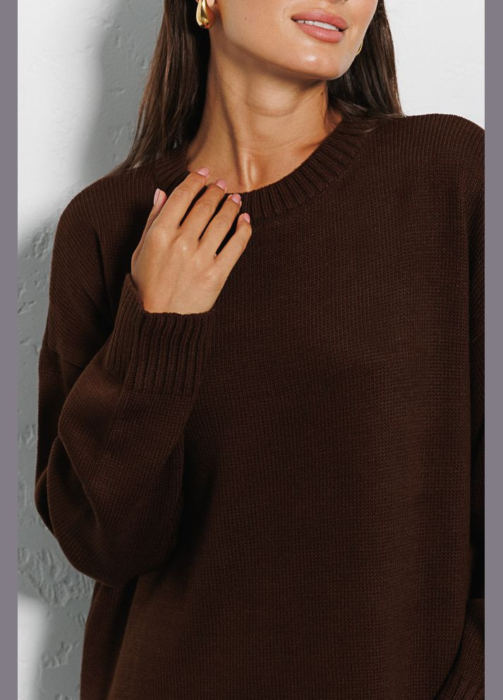 Коричнева вязана довга сукня oversize темно-молочного кольору Arjen