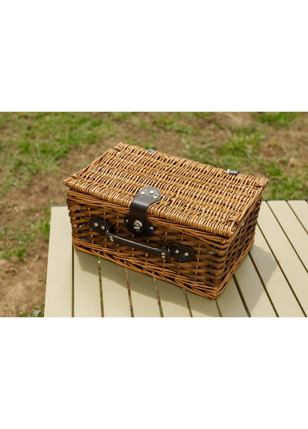 Кошик для пікніка на 2 персони ротангова з приладами для відпочинку на природі та романтичних зустрічей ProDobro (364190766)
