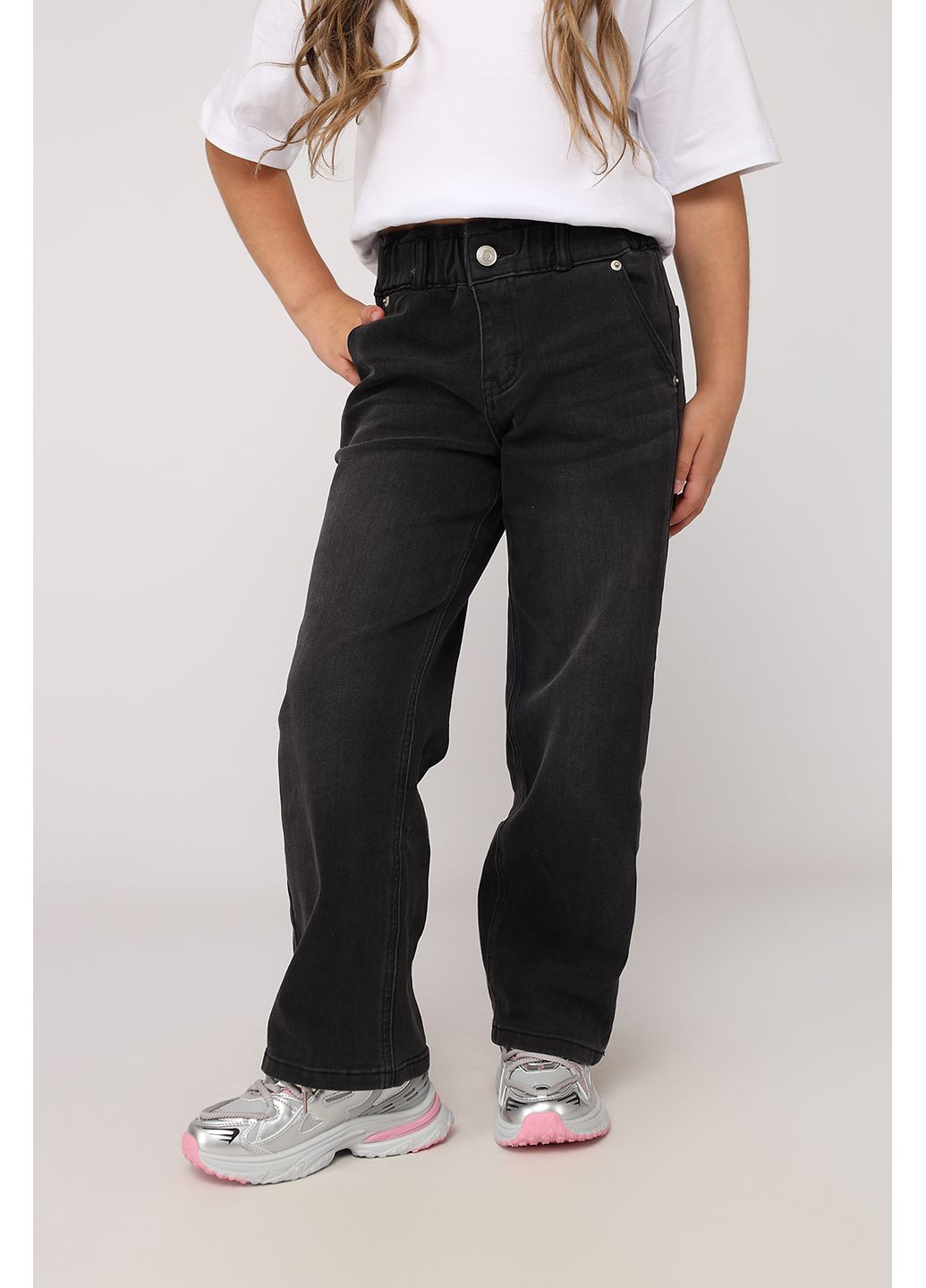 Темно-серые демисезонные джинсы wide leg для девочки цвет темно-серый cb-00279816 Yuki