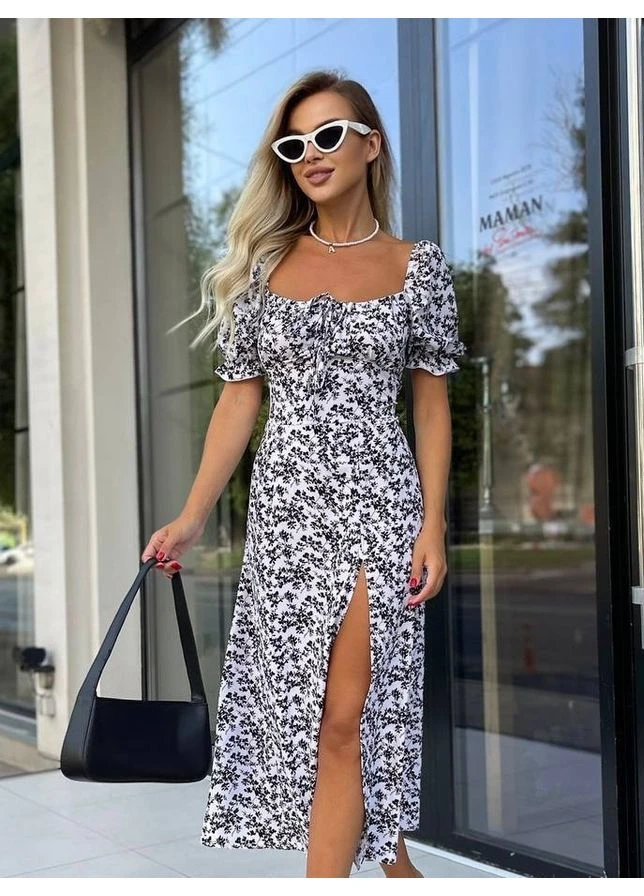 Черное платье миди летнее с разрезом Fashion