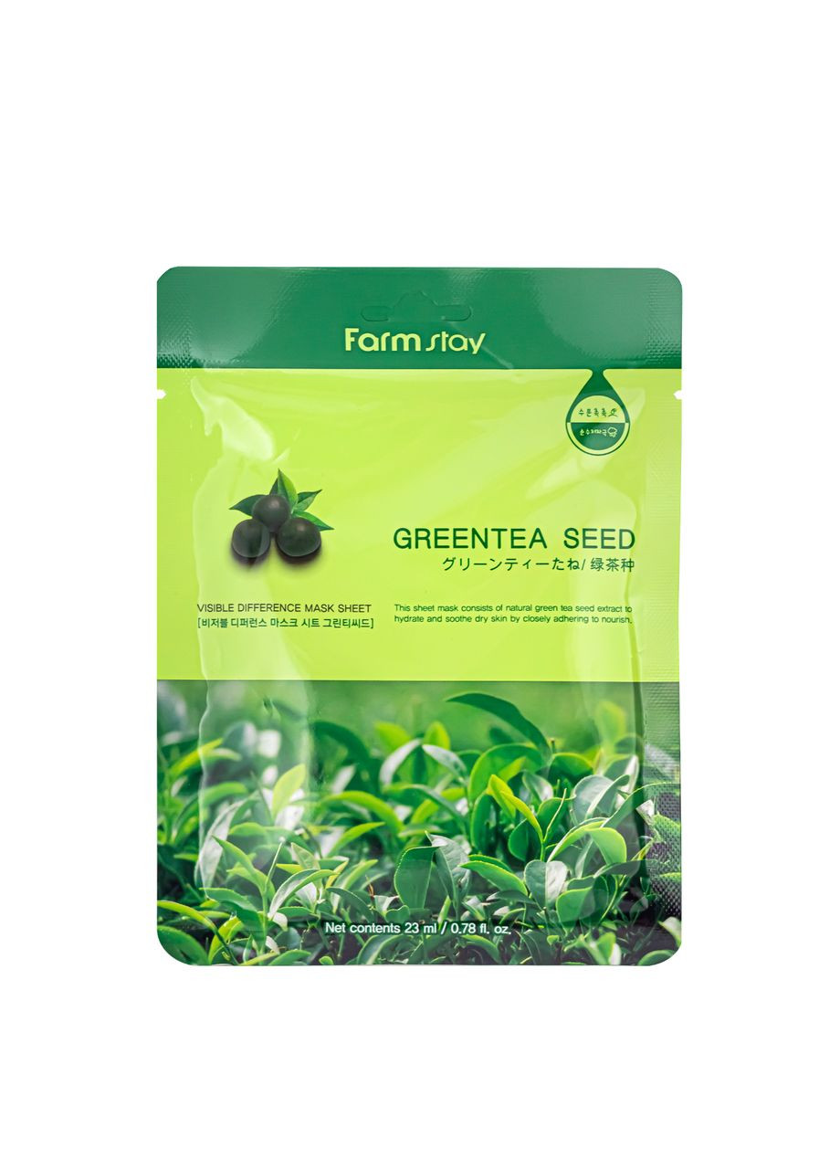 Тканевая маска для лица успокаивающая Green Tea Seed зеленый чай23 мл FarmStay (302725042)