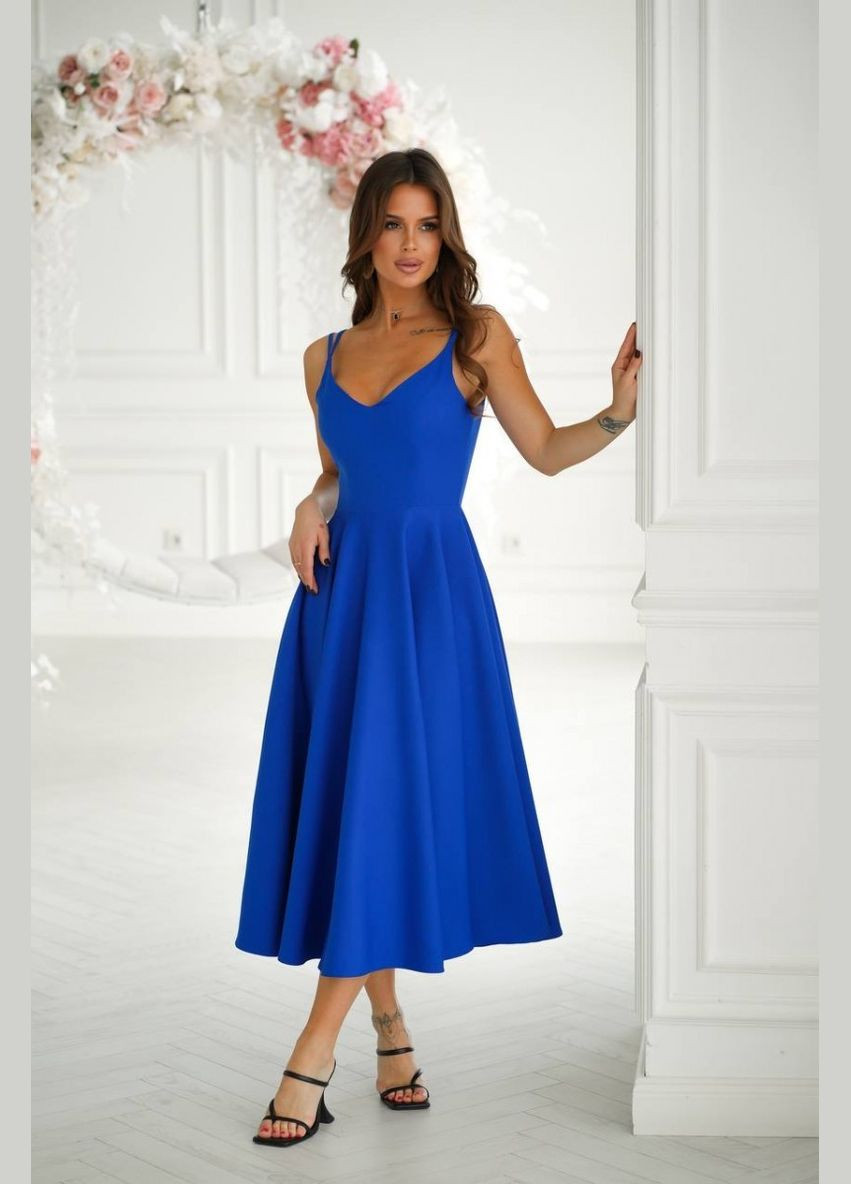 Синее вечернее платье с юбкой-солнце, а-силуэт First Woman однотонное