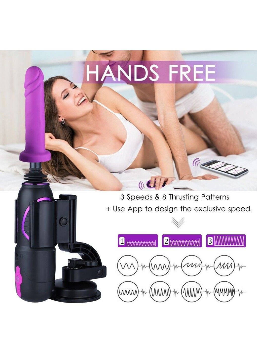 Високомобільна смарт секс-машина Pro Travel APP з фалоімітатором, присоска, пульт ДК Hismith (316231709)