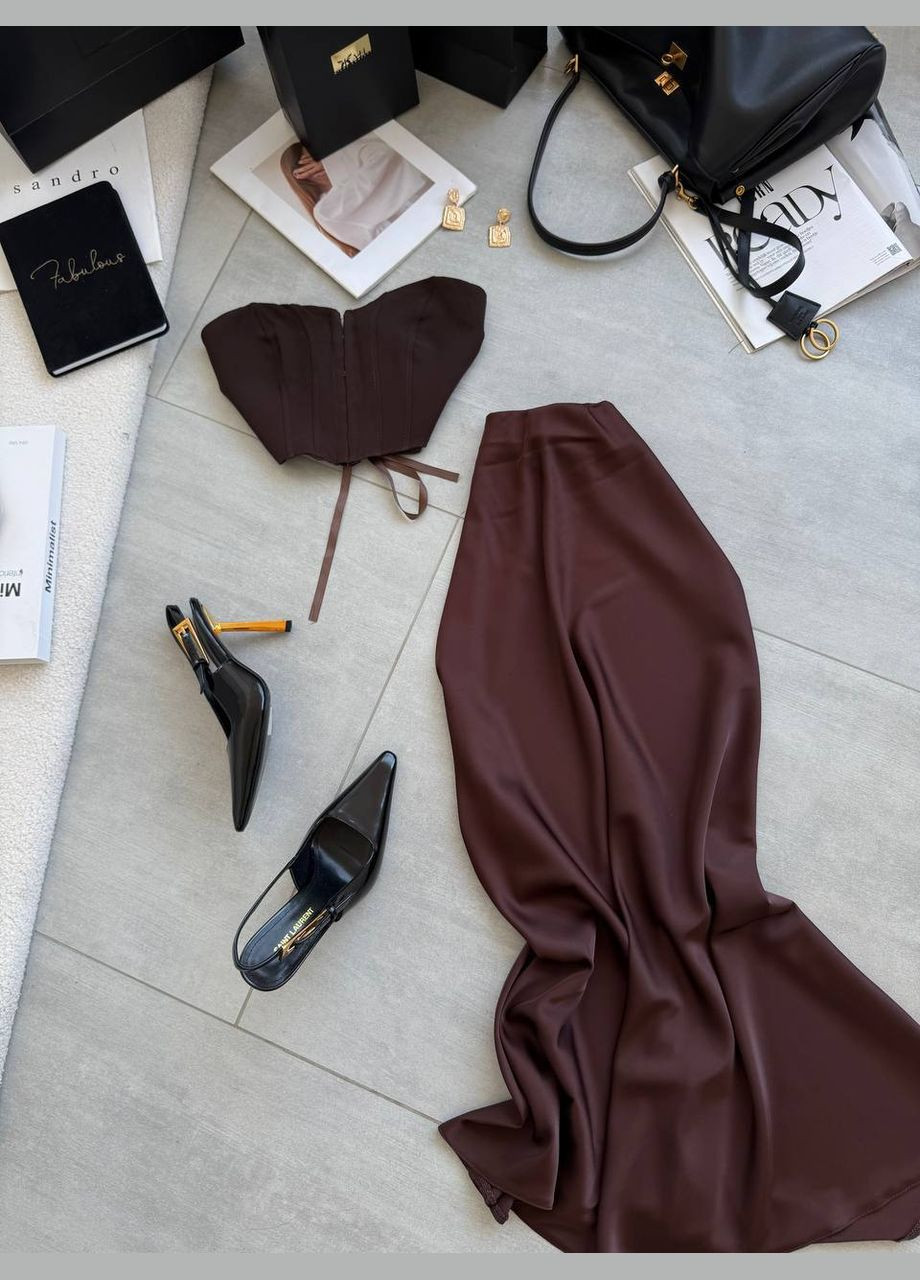 Жіночий костюм з корсетним топом і шовковою спідницею No Brand Б1436/1437-494/2 (341279971)