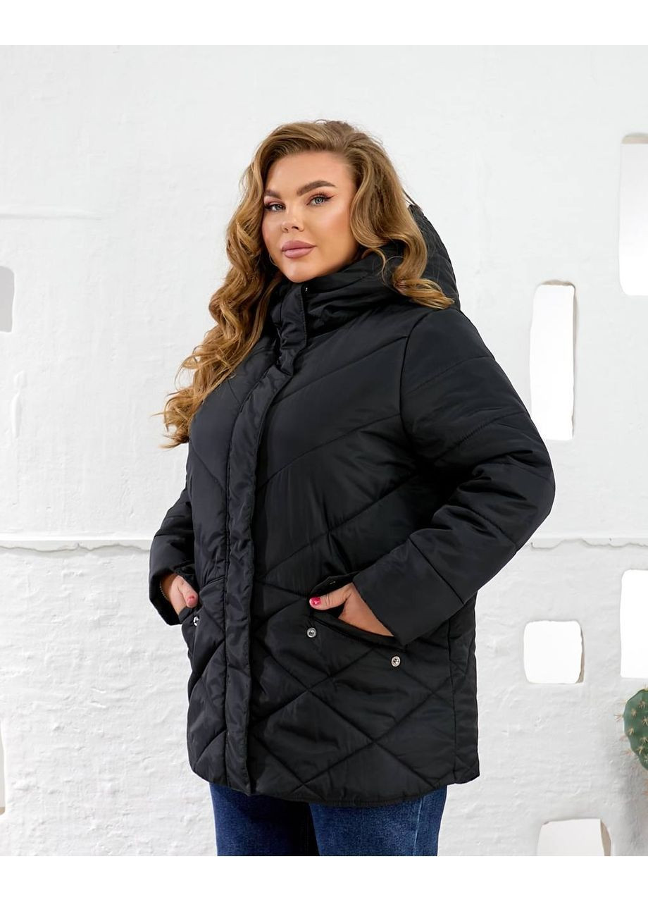 Черная зимняя куртка зимая плащевка эмми, синтепон 250, с карманами и капюшоном Україна