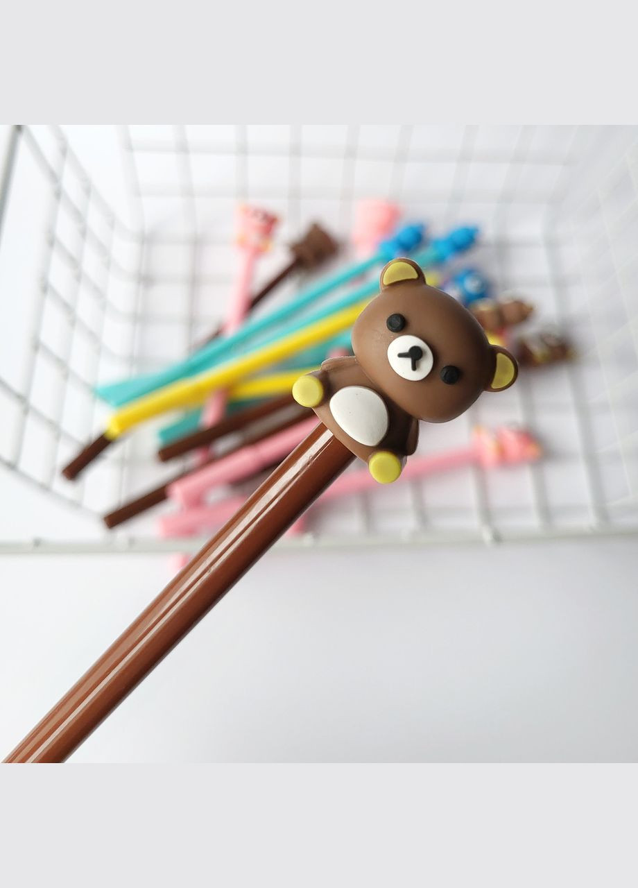 Гелевая ручка в корейском стиле с объемной фигуркой мишка Bear Rilakkuma коричневая черная гелевая паста No Brand (320916980)