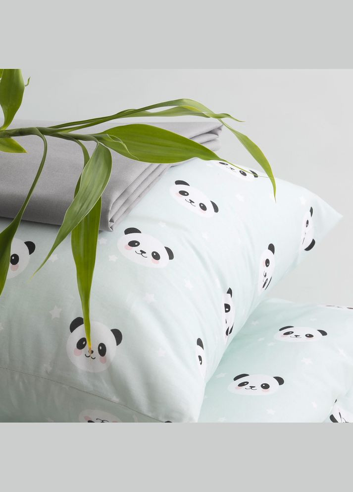 Комплект постельного белья полуторный натуральный хлопок 2 наволочки 50х70 см Панда мята IDEIA (334727043)