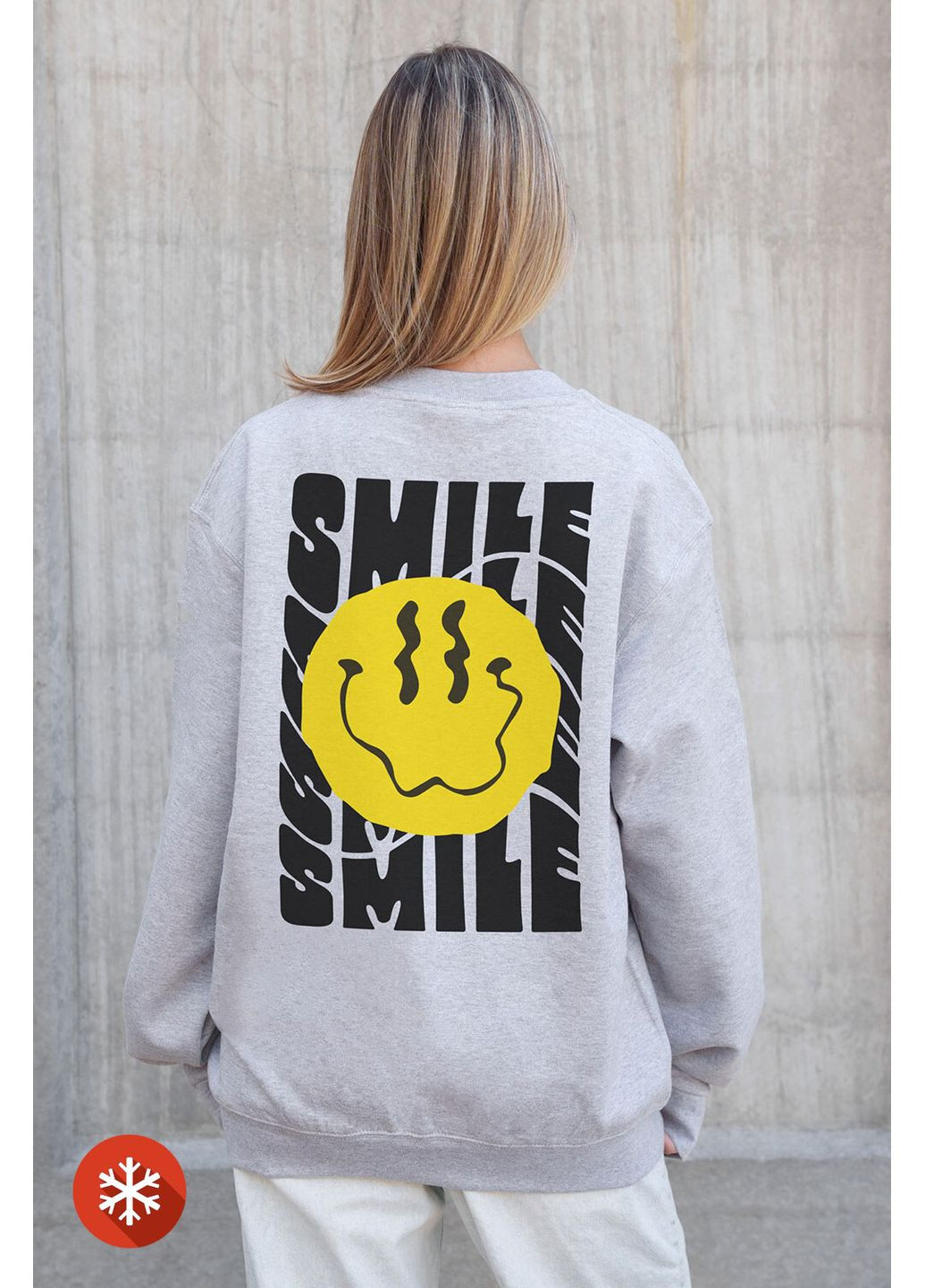 Чорний жіночий утеплений оверсайз світшот на флісі з принтом smile gray Without малюнок (372519882)