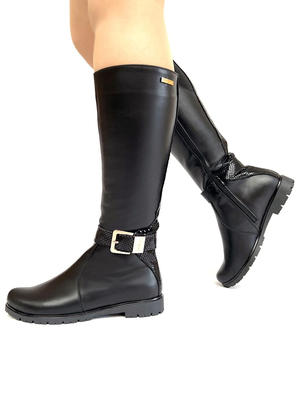 Жіночий чорний шкіряні чоботи. Fashion (360648413)