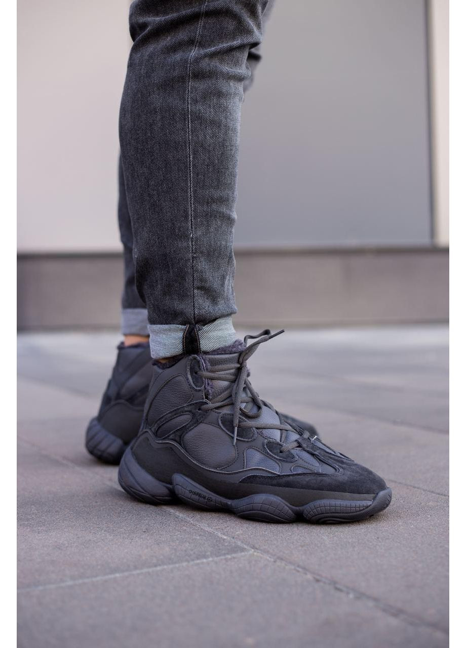 КРОССОВКИ ЖЕНСКИЕ ADIDAS YEEZY BOOST 500 MID BLACK АДИДАС ИЗИ БУСТ No Brand чёрные зима (367167648)