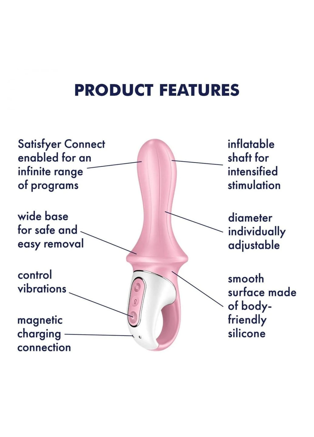 Надувний анальний вібратор Air Pump Booty 5+, 19 см (рожевий) Satisfyer (374627484)