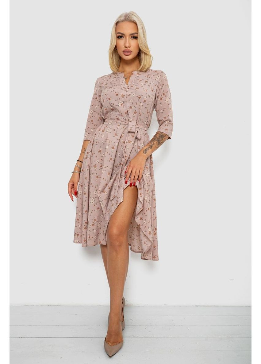Бежевое платье софт с принтом, 230r1011-5 Ager