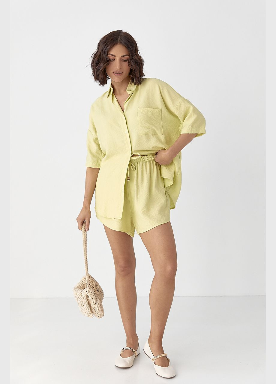 Літній костюм з сорочкою на гудзиках та шортами Lurex (330357686)