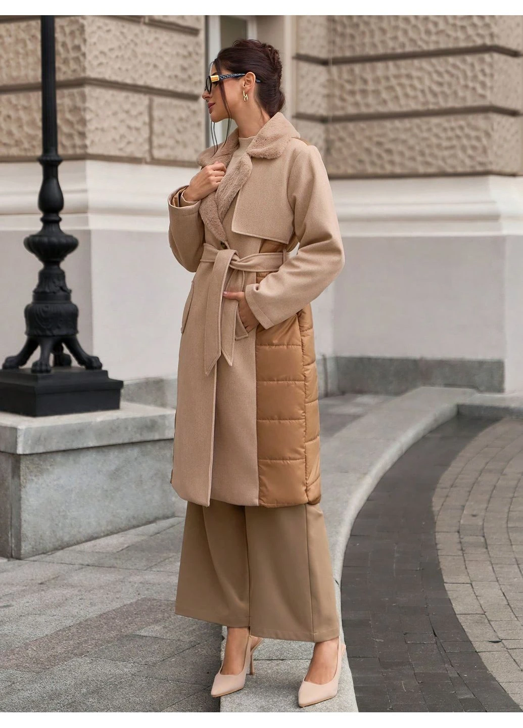Песочное зимнее Пальто SHEIN