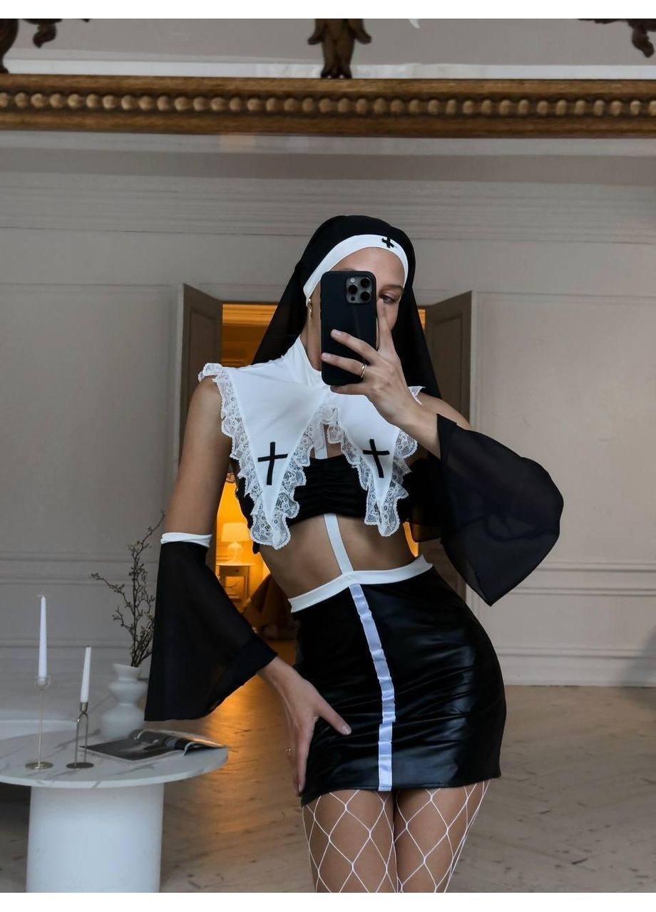 Костюм жіночої спідньої білизни у стилі черниці / Спокусливий образ «неправильної монашки» для рольових ігр No Brand (365550283)