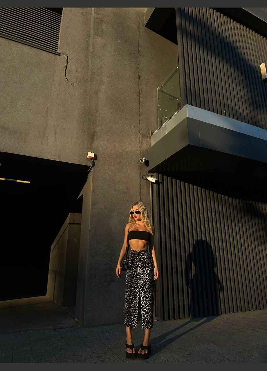 Коричневая леопардовая леопардовая юбка-миди из качественной ткани No Brand