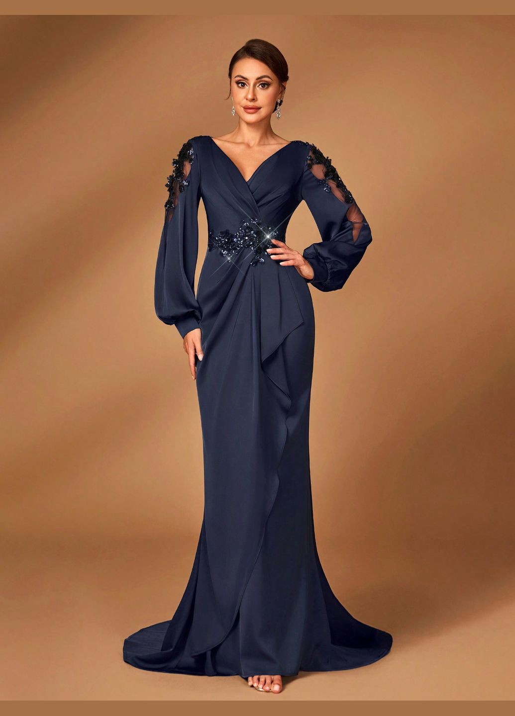 Темно-синее вечернее платье SHEIN однотонное
