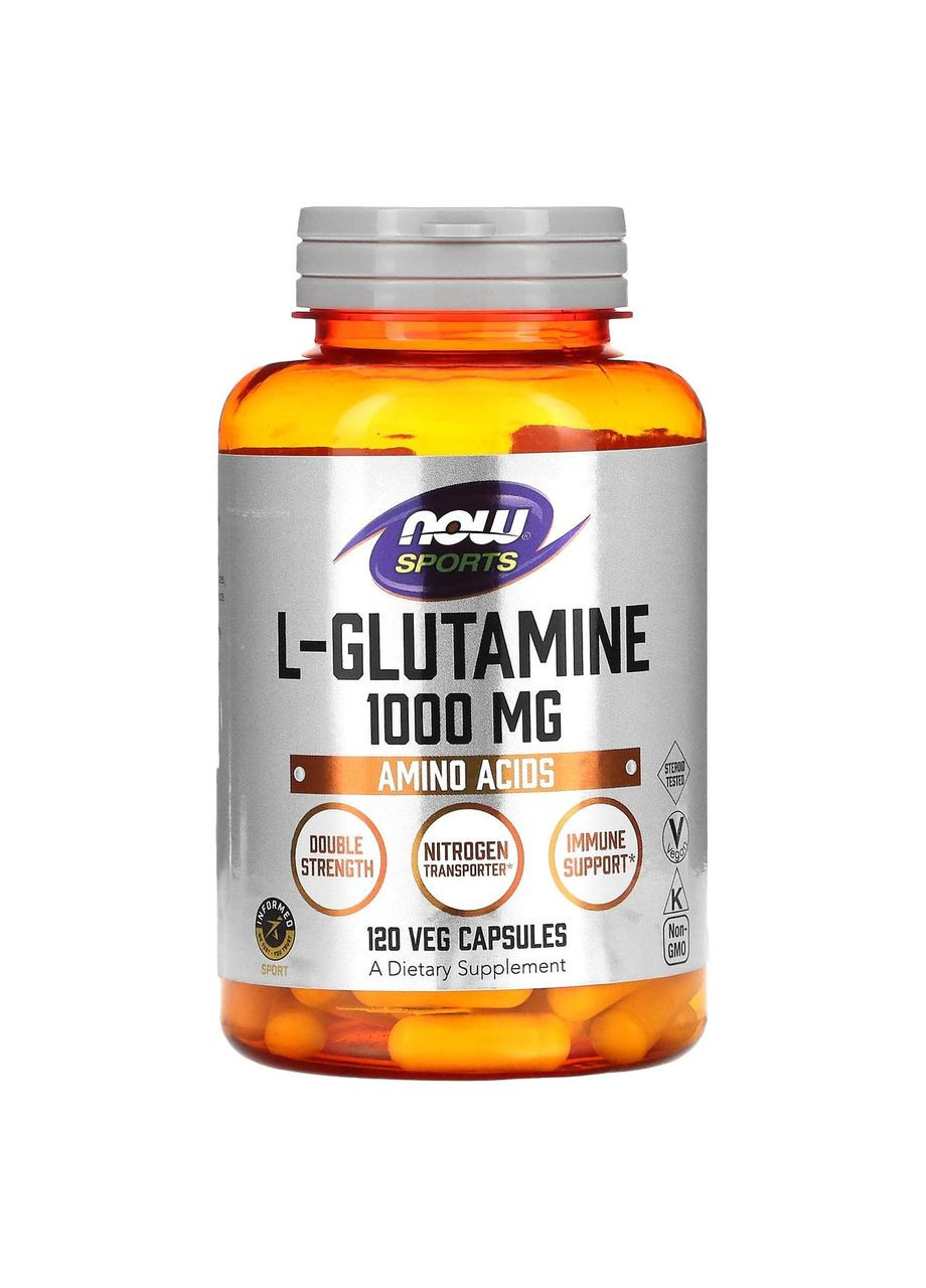 L-глютамин, L-Glutamine,, Sports, двойной силы, 1000 мг, 120 вегетарианских капсул Now Foods (362369100)